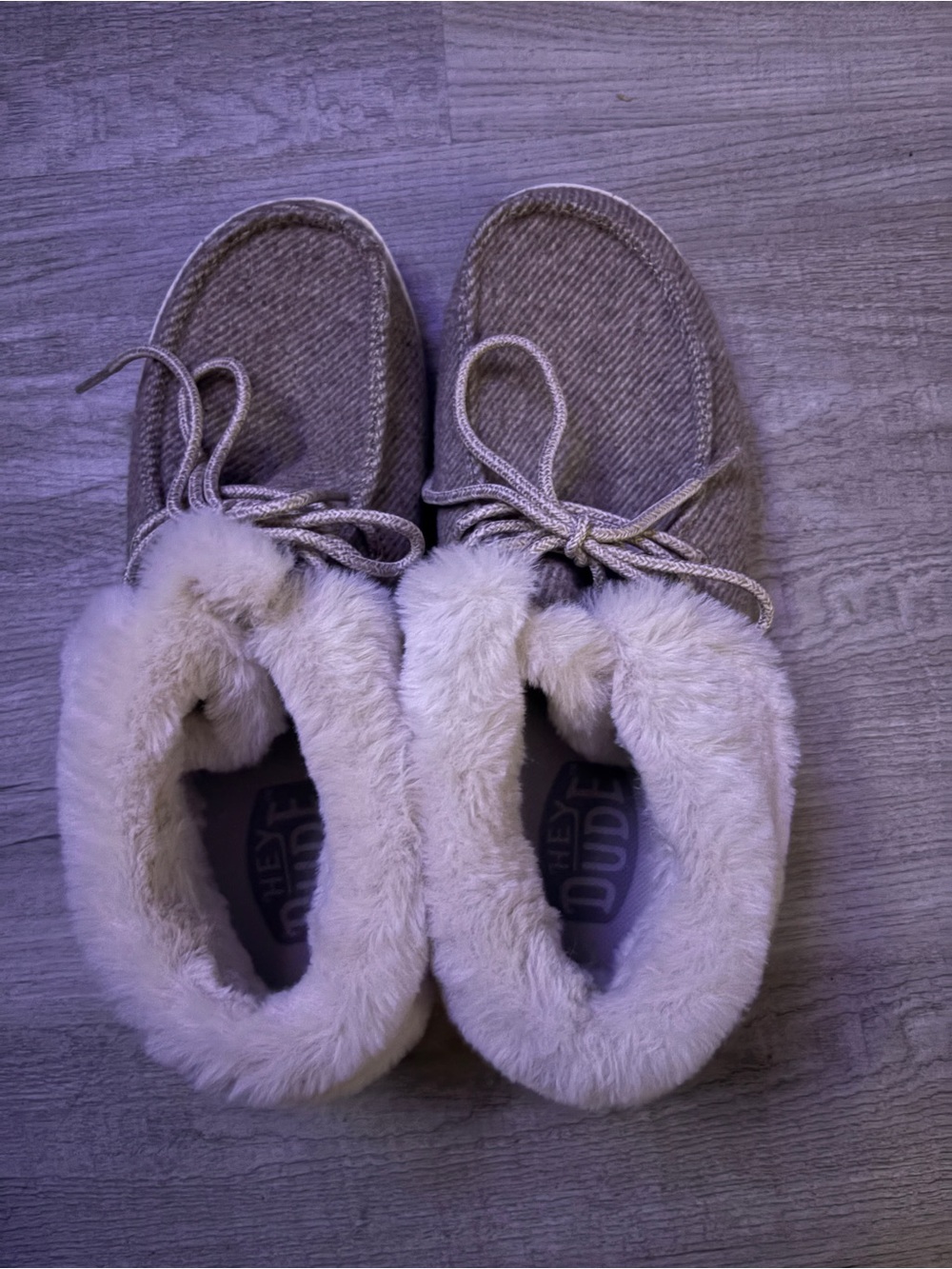 Hey Dude Women's Faux-Fur Lined Slip-On Slippers in Light Gray